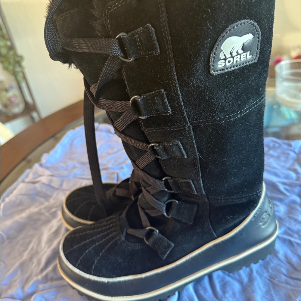 Sorel Boots Womens Black Leather Tivoli Nl 2093-010 Suede Faux Fur See Pic 7 View 2